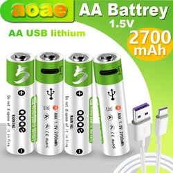 1.5V 2700mAh Li-Ion Rechargeable Battery AA Lithium Batteries 1200 Times Cycle Type C AA Battery for Toy Watch Player Keyboard