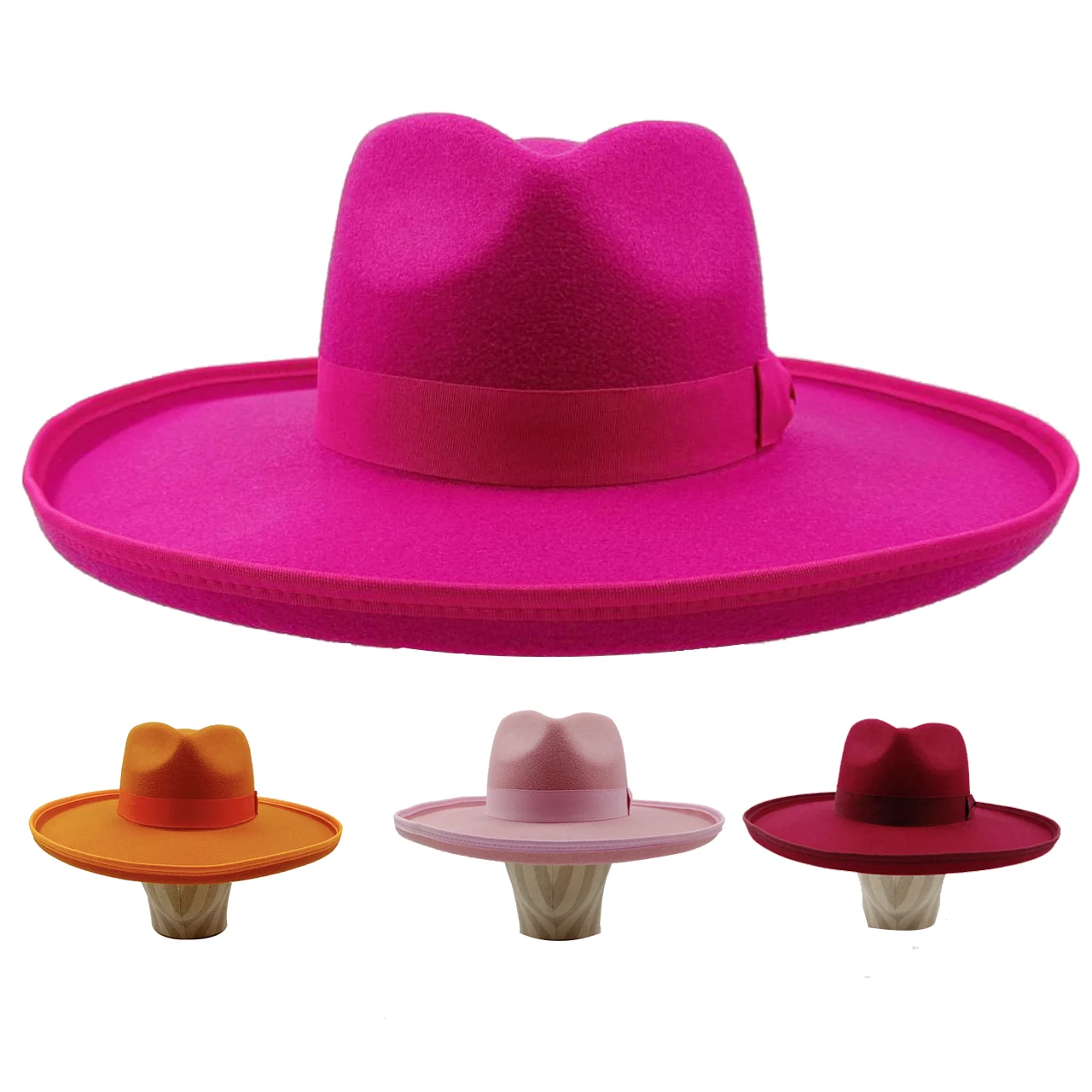 10cm Love Hat Fedora New Rose Red Wholesale Fedora Raised brim Monochrome New Jazz Hat Winter Wide brim Hat sombrero mujer