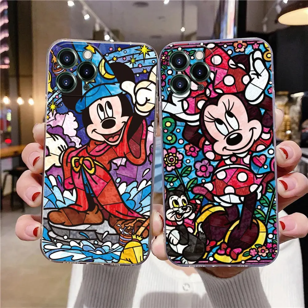 Disney Stained Painting Clear Case For iPhone 16 15 14 13 12 11 Pro Max Mini X 8 Plus Cover For iphone 16 Pro Case Minnie Mickey