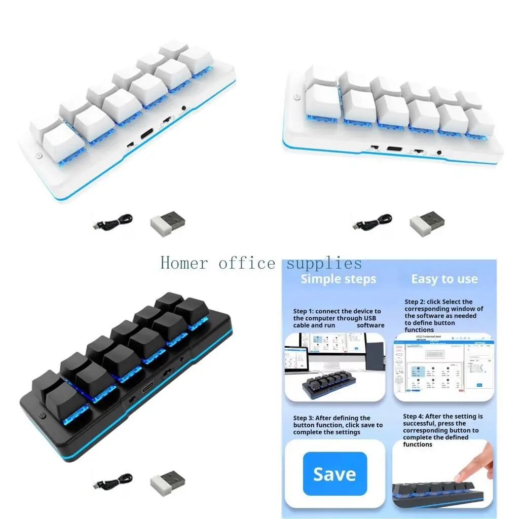 K43B Portable 12-Key Macros Pad Bluetooth-Compatible 2 4Ghz USB C Cord For Gamers And Office Workers