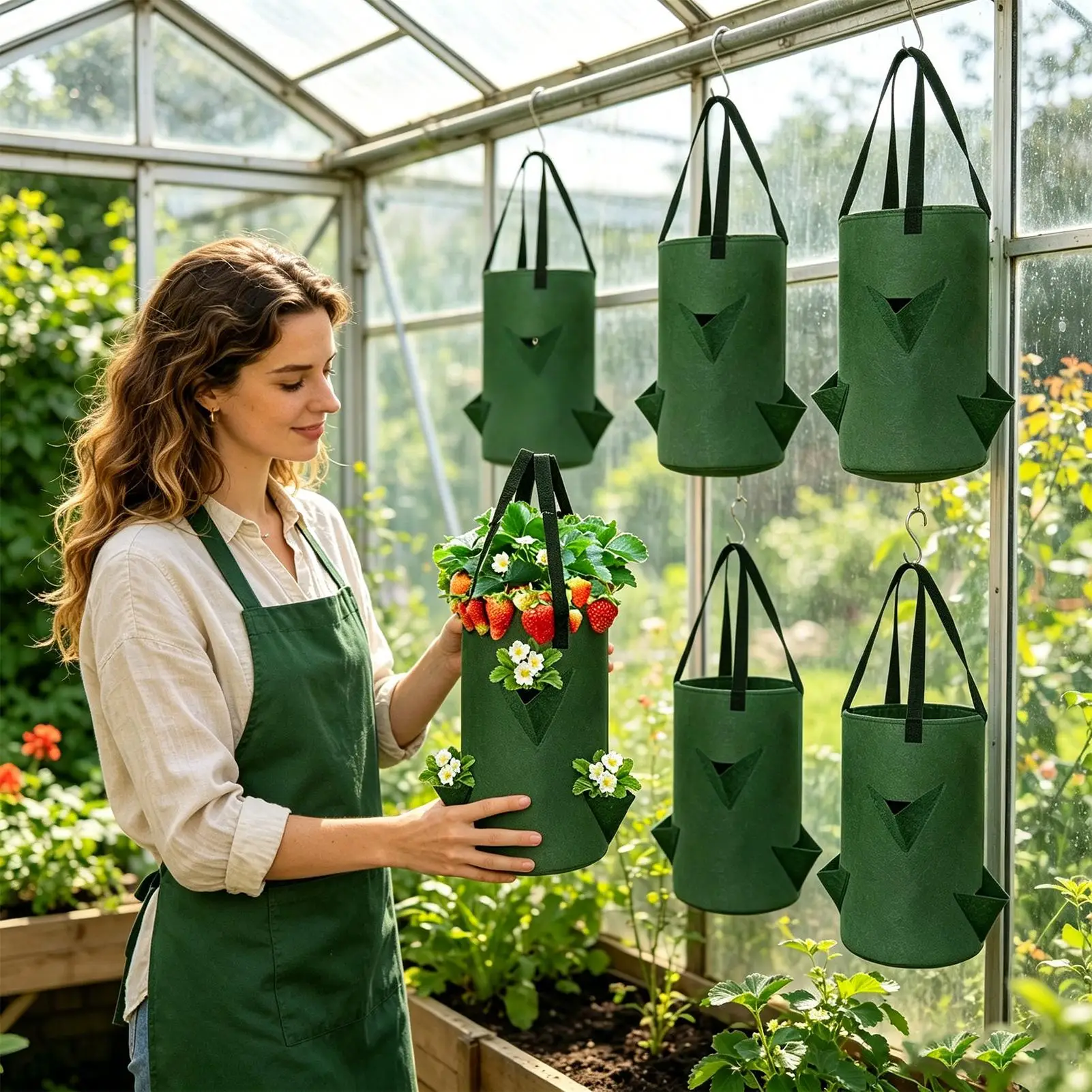 Hanging Strawberry Planting Bag 5 Pieces Breathable Hangable Fabric With 6 Planting Holes Strawberry Growing Containers For yard