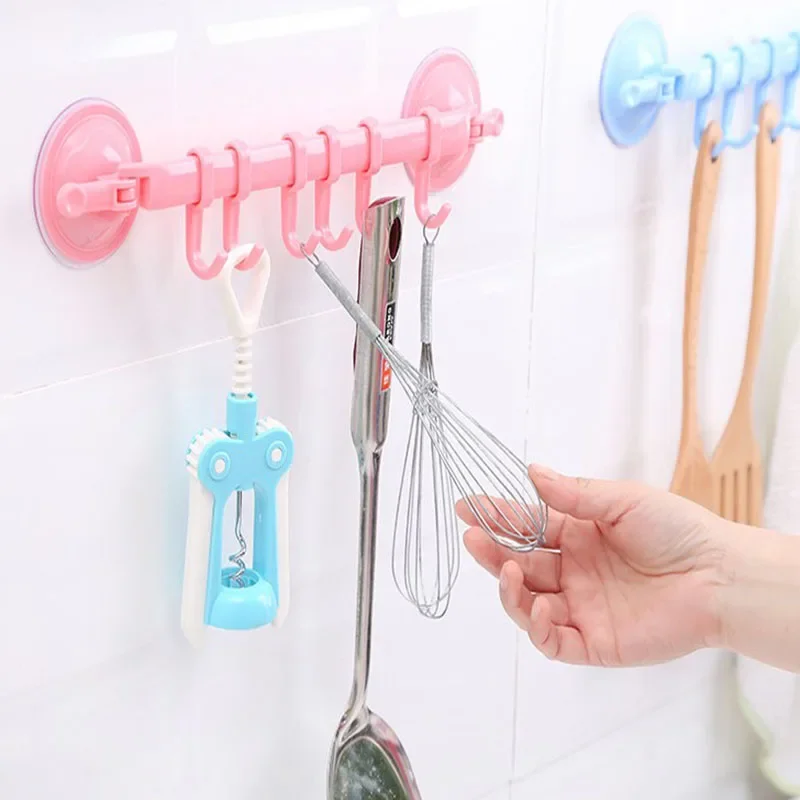 

Adjustable 6 Hooks Double Suction Cup Towel Hanger Rack Hanging Shelves Holders Lock Type Sucker Bathroom Hook Organizer kitchen