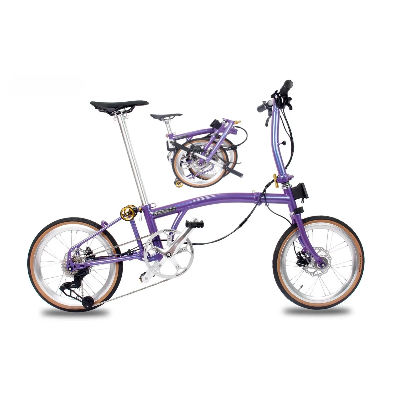 

Трехскладной гидравлический велосипед, ультралегкий и портативный, семейный ретро-велосипед 16 дюймов, 9-скоростной, городской, с дисковыми тормозами