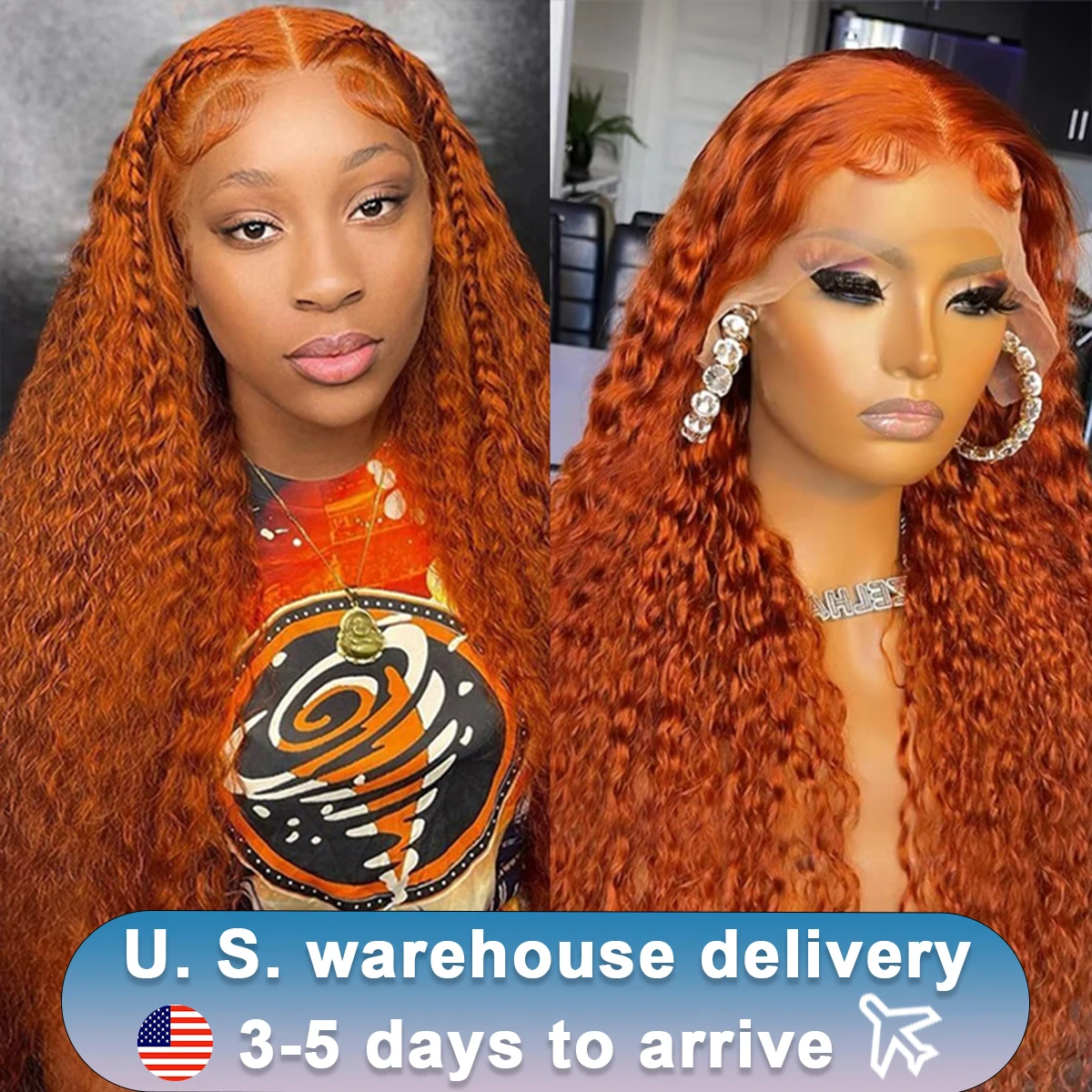 200 Density 30 32 Inch 350 Ginger Orange Deep Wave 13x6 Lace Front Wig Human Hair Wigs 13x4 HD Lace Frontal Curly Wig For Woman