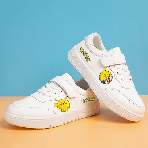 Pokemons Sneakers Jongens Meisjes Cartoon Anime Patroon Sportschoenen Vrije tijd Leer Zachte zolen Witte schoenen Schoeisel Verjaardagscadeaus