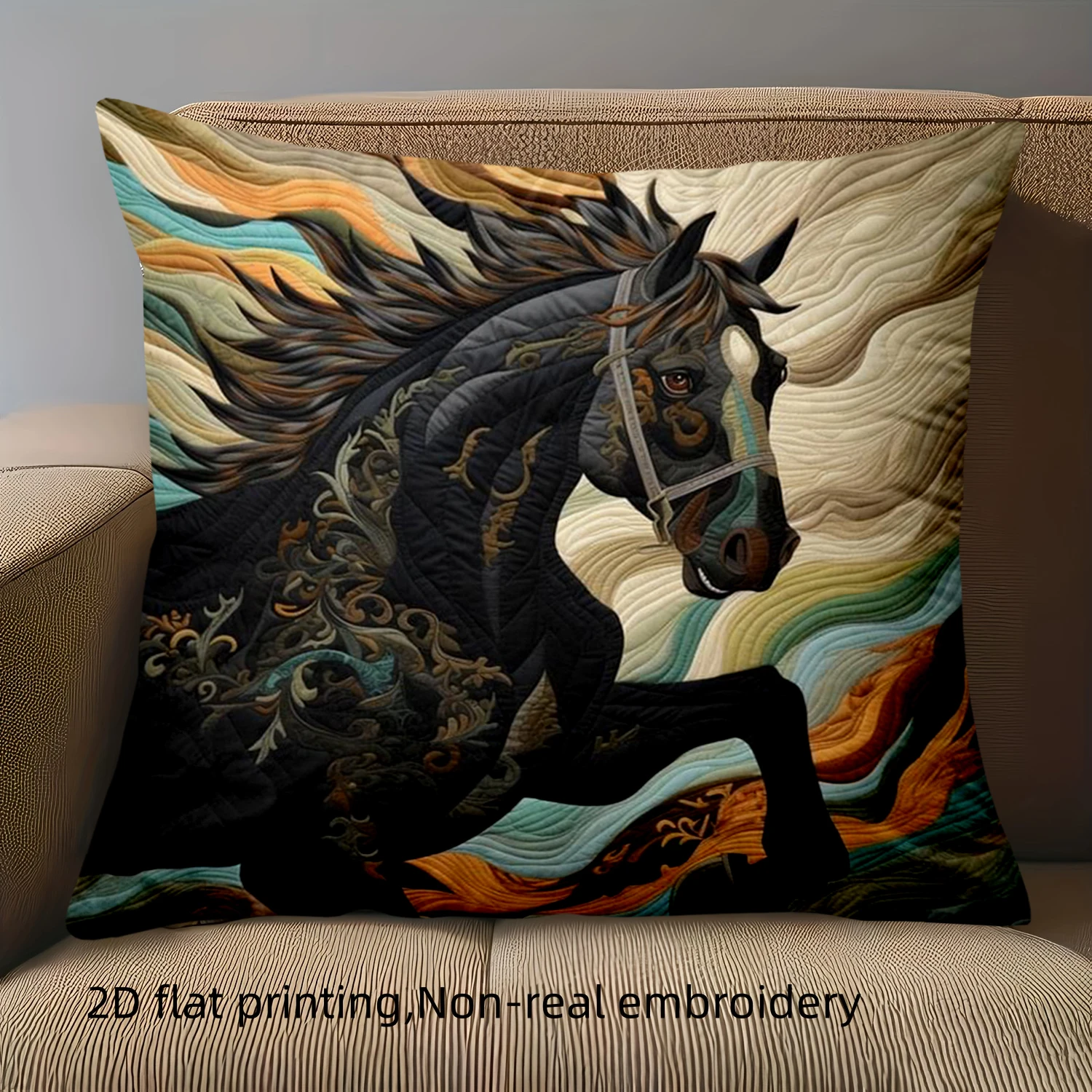 Stylish Horse Pattern Double-Sided Pillow Cover, 1pc Animal Art Decorative Cushion Case for Living Room, Sofa, Bedroom Decor
