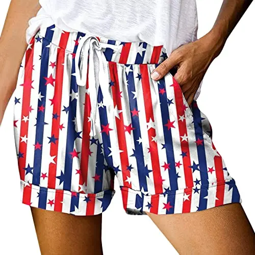 Bandeira de impressão 3D feminina Shorts, simples cordão bolso Shorts, verão Outerwear calças