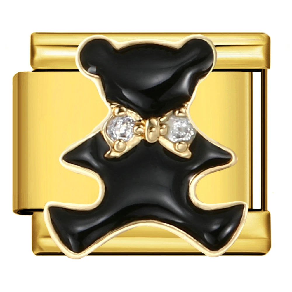 Cute Bear Bowknot Pattern Zirconia Colorful Bead DIY Gold Color Italian Charm Bracelet Fit 9mm Bracelet Women Girl Jewelry Beads