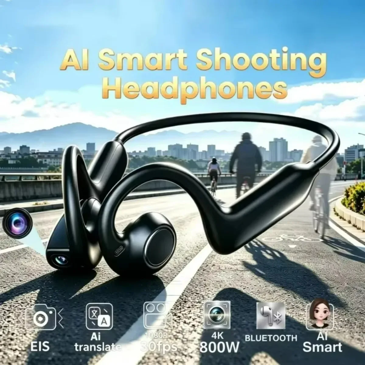 For SONY Open‑Ear AI Camera Wireless Bluetooth Headphones 800W Pixel EIS Stabilization 1080P Video Recognition Translation Sport