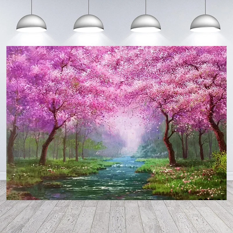 

Spring Backdrop Flower Tree Garden Path Landscape Background Wedding Birthday Party Decor Banner Supplies Studio Photography