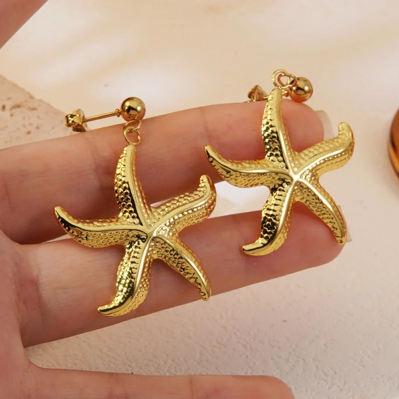 

18K Gold-plated Stainless Steel Boho Style Starfish Pendant Earrings Fashion Exquisite Waterproof Earring Jewelry Gift for Women