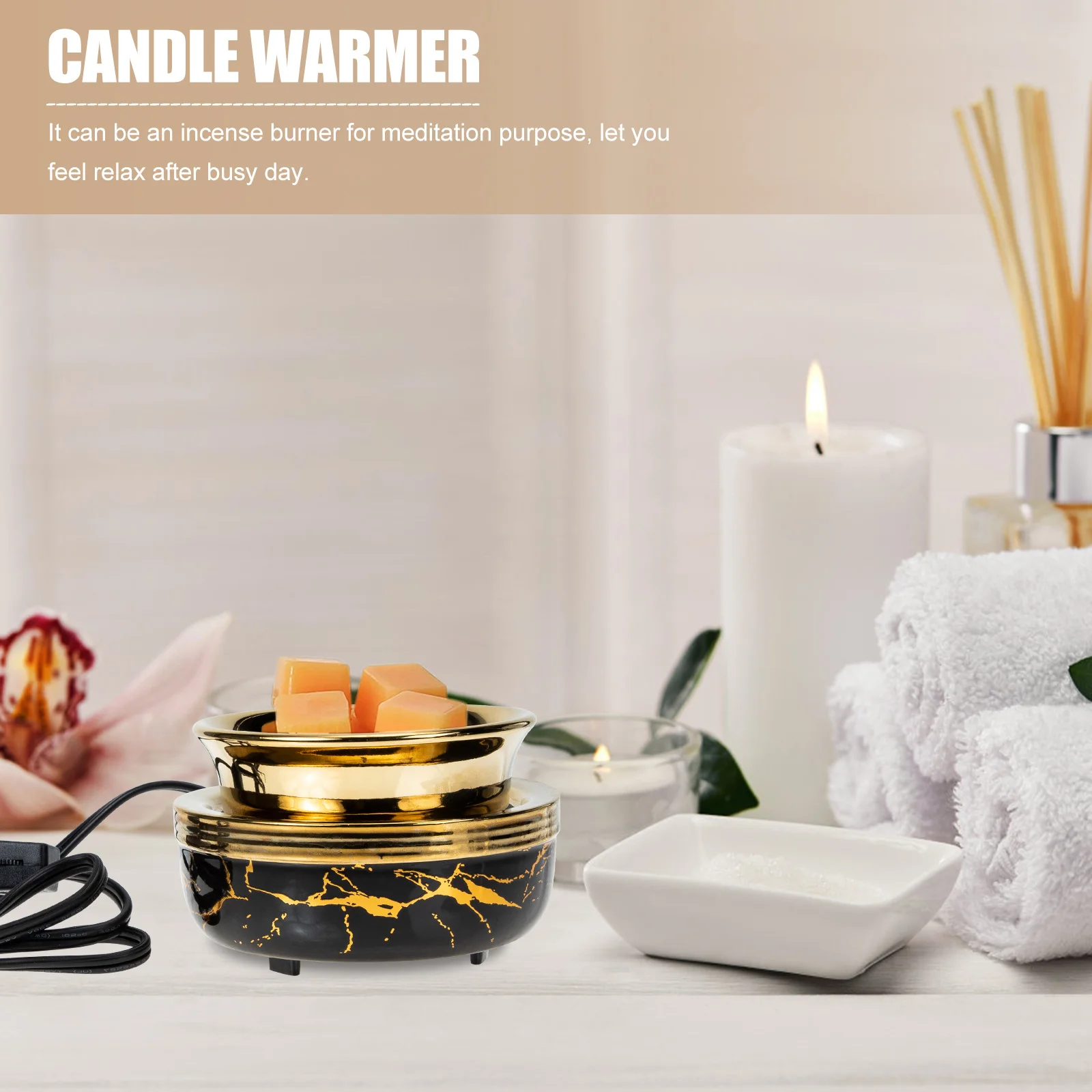 

Electric Wax Warmer Ceramic Incense Burner Bowl Aromatherapy Oil Diffuser for Bedroom Yoga Room Meditation Stress Relief