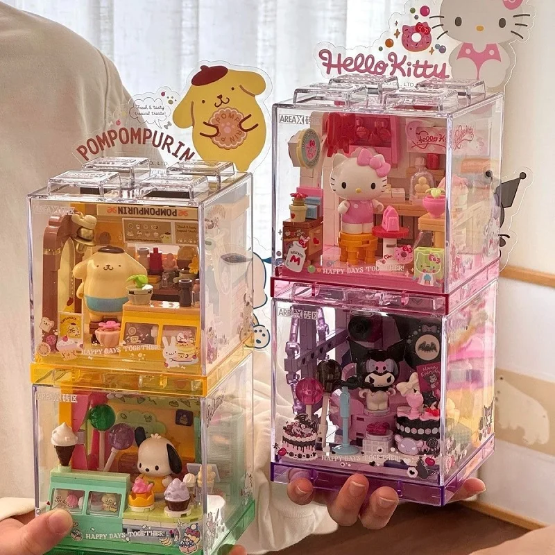AREAX サンリオ ハローキティ クロミ ベーカリー デザートハウス オーシャンレストラン ショップ 組み立てブロック モデル ブロック デスクトップディスプレイ おもちゃ 子供向け