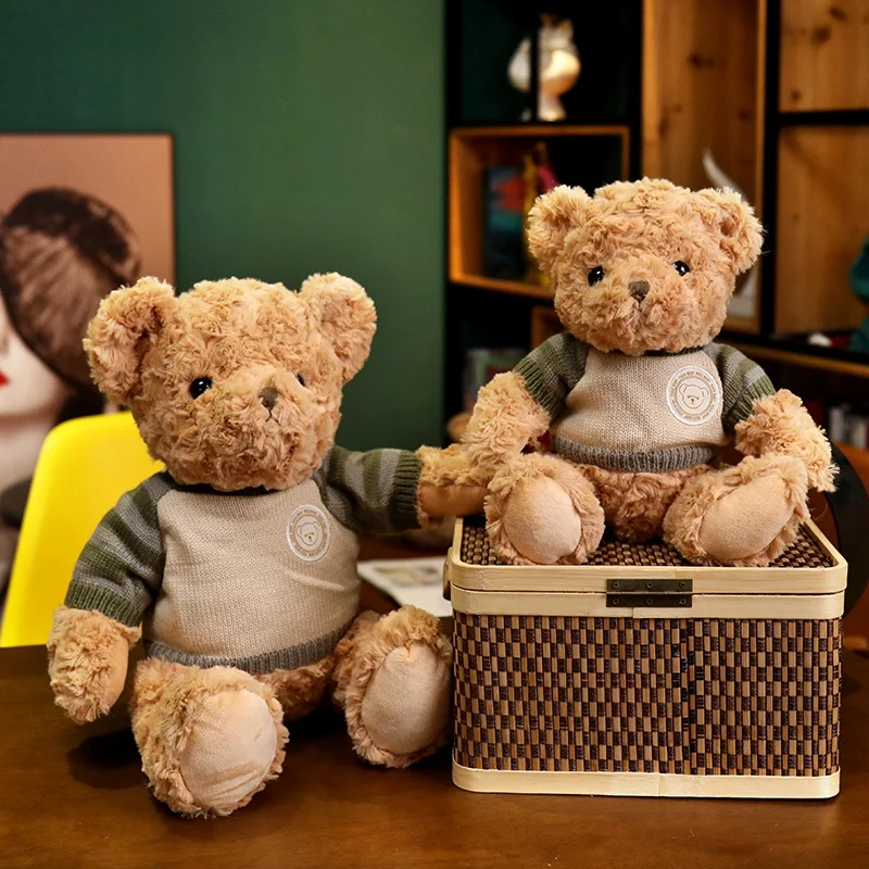 Suéter de alta calidad, oso de peluche, juguetes hechos a mano, esponjoso, encantador, niños, muñeco de oso tranquilizante, compañero suave, bonito regalo de cumpleaños