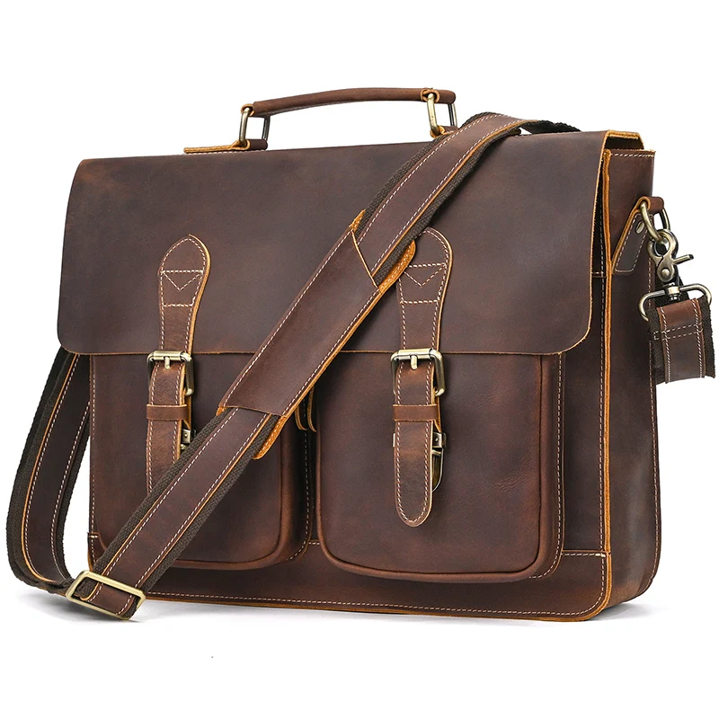 Crazy Horse Leather Male Backpack Hard Leather Daypack For Men Rucksack Travelling Bagpack Backpack School Bag 15.6 Laptop Bag