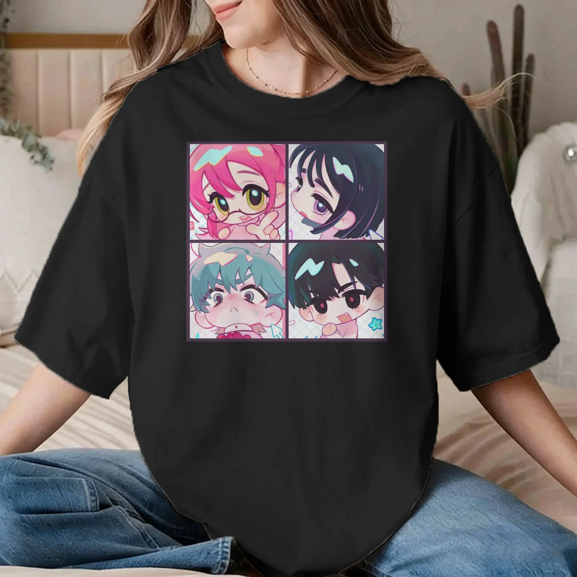 Chibi Alien Stage Anime T-Shirts for Men Women  Vintage Cotton Tees O Neck Short Sleeve T Shirts Big Size Clothing