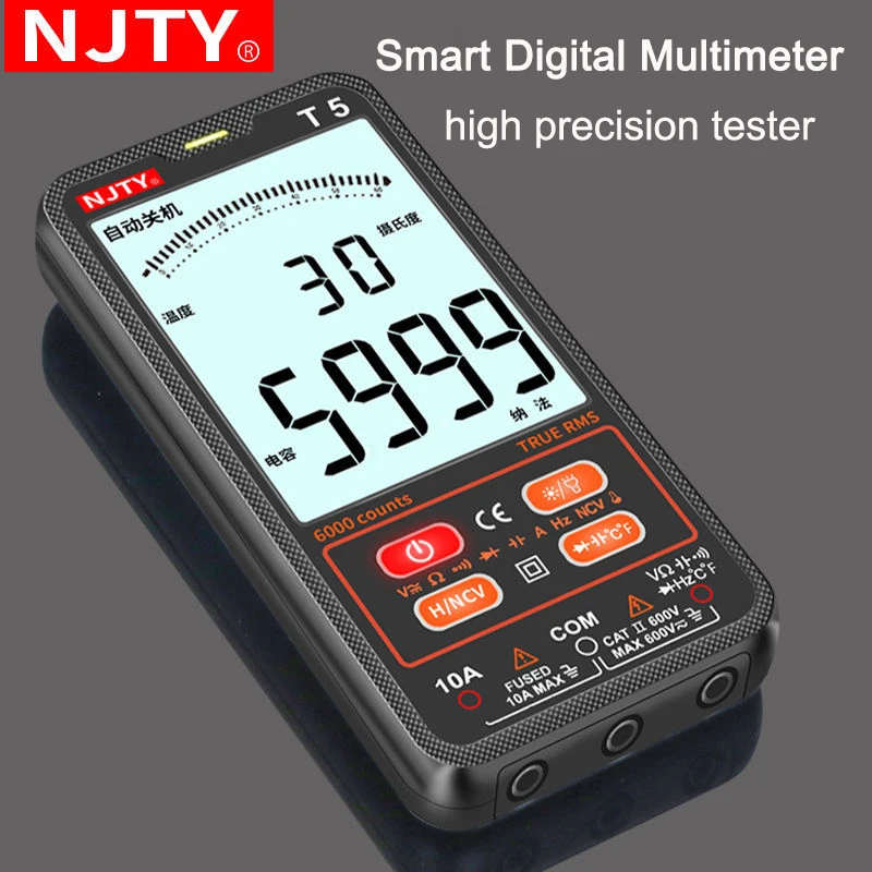 T5 Professional Digital Multimeter Automotive True RMS NCV 600V AC DC Voltage Smart Automatic Multimeter 9999 Counts Tester Tool