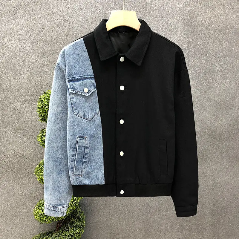 Men's clothing spring and autumn high quality Denim stitching coat fashion jacket handsome casual top Y2K clothes