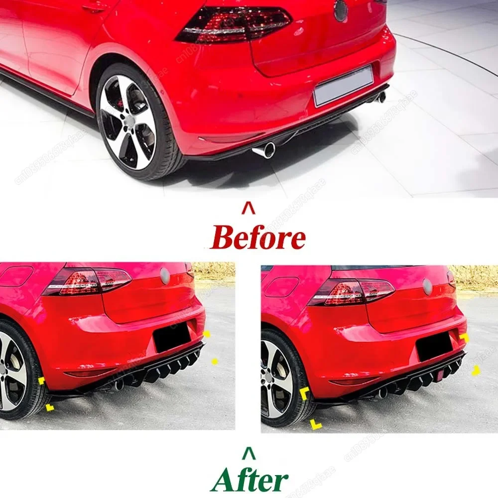 Für VW Golf 7 MK7 Standard MK7 GTI GTD 2013 bis 2017 Schrägheck Karosserie-Kits Heckstoßstangen-Diffusor Splitter Spoiler mit Brems-LED – Detail 2