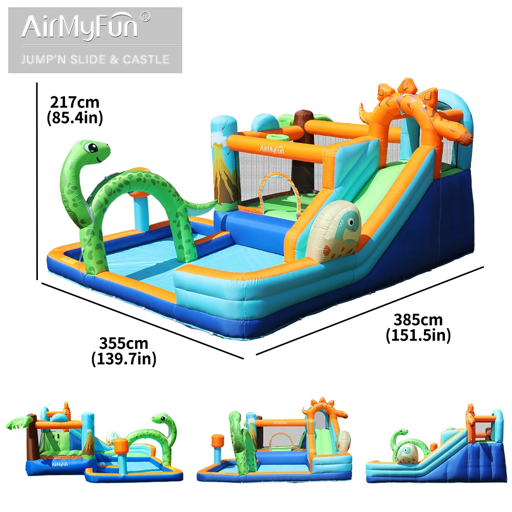 Airmyfun Dino Park Bounce House Combo dla dzieci nadmuchiwany dinozaur dmuchany zamek nadmuchiwany domek odbijający z zjeżdżalnią wodną