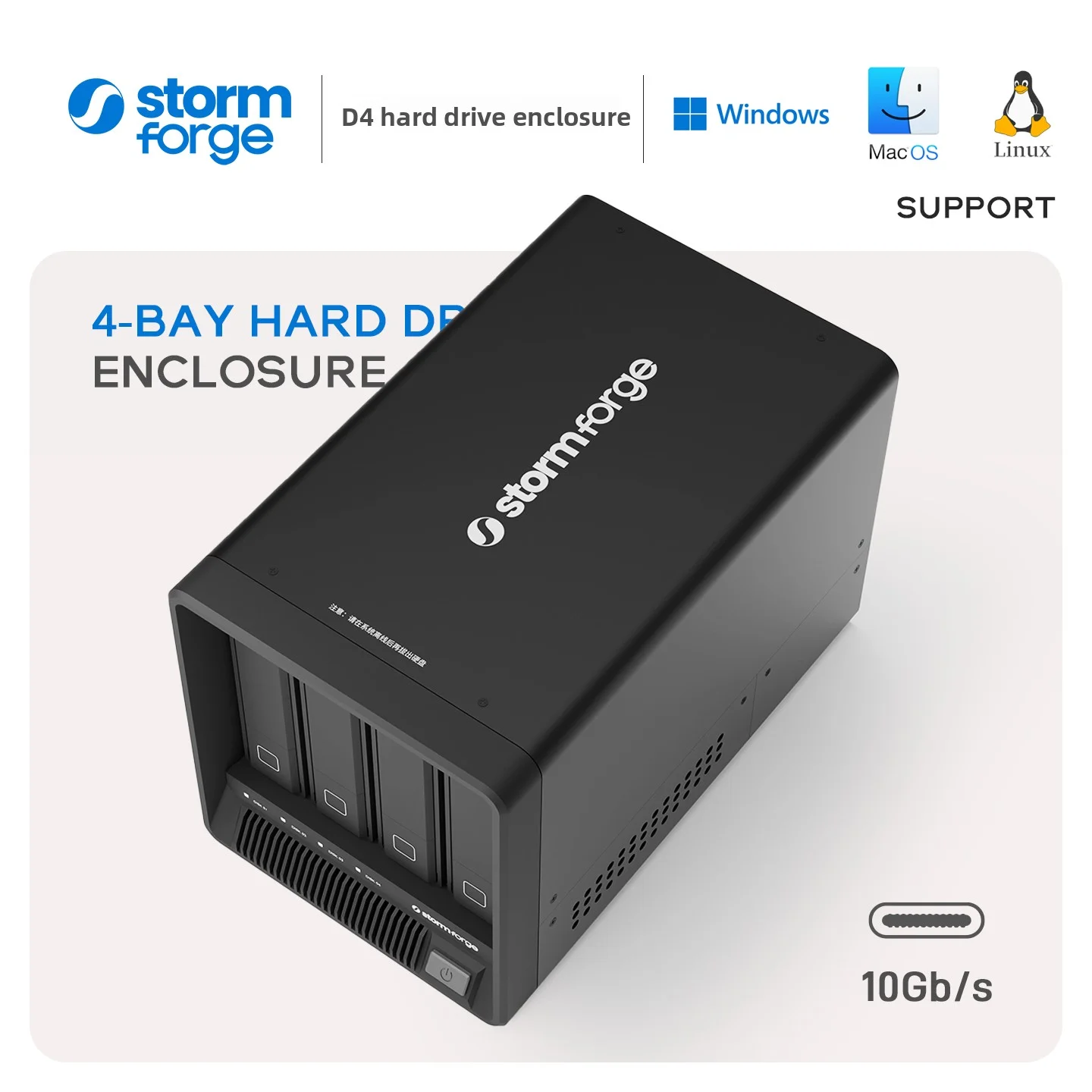 4-bay 10Gb External Hard Drive Enclosure, USB-C Interface, Feiniu Hard Drive Enclosure, Black Synology Hard Drive Enclosure, DAS