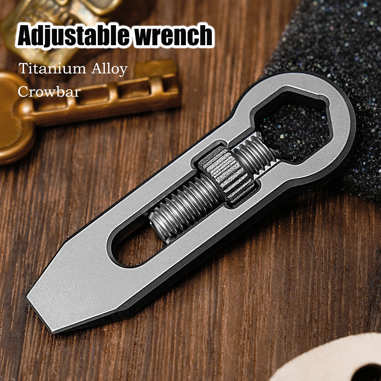 Criativo Mini Liga de Titânio Crowbar Chave Inglesa Ajustável Multifuncional Pingente de Colar Chaveiro Edc Gadget Wrench Pingente ao ar Livre 10g