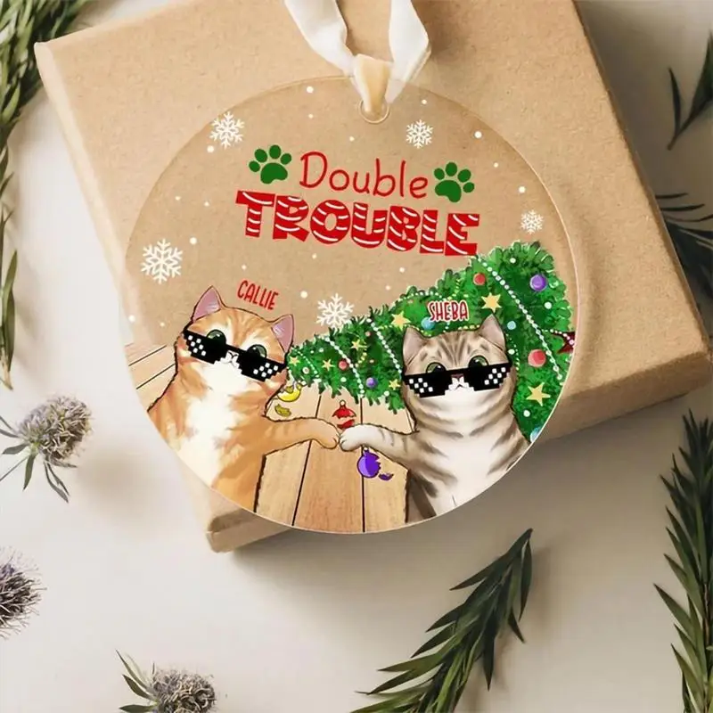 Adorno navideño para gatos, colgante de acrílico 2D para árbol de Navidad, adornos decorativos para amantes de los gatos