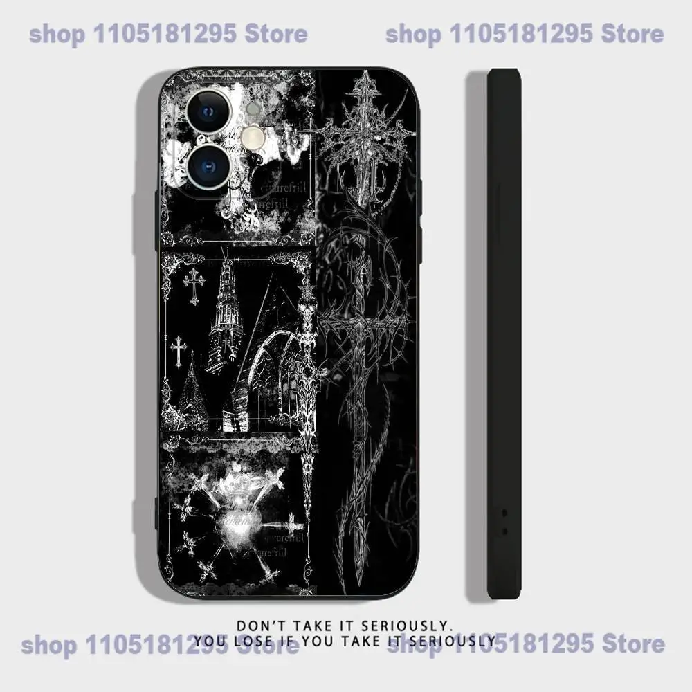 เคสโทรศัพท์ลายกางเขนก็อธิคไซเบอร์สำหรับ iPhone 17,16,15,14,13,12,11,XR,Pro,XS,Max,XR,Plus,Mini ซิลิโคนสีดำกันกระแทก