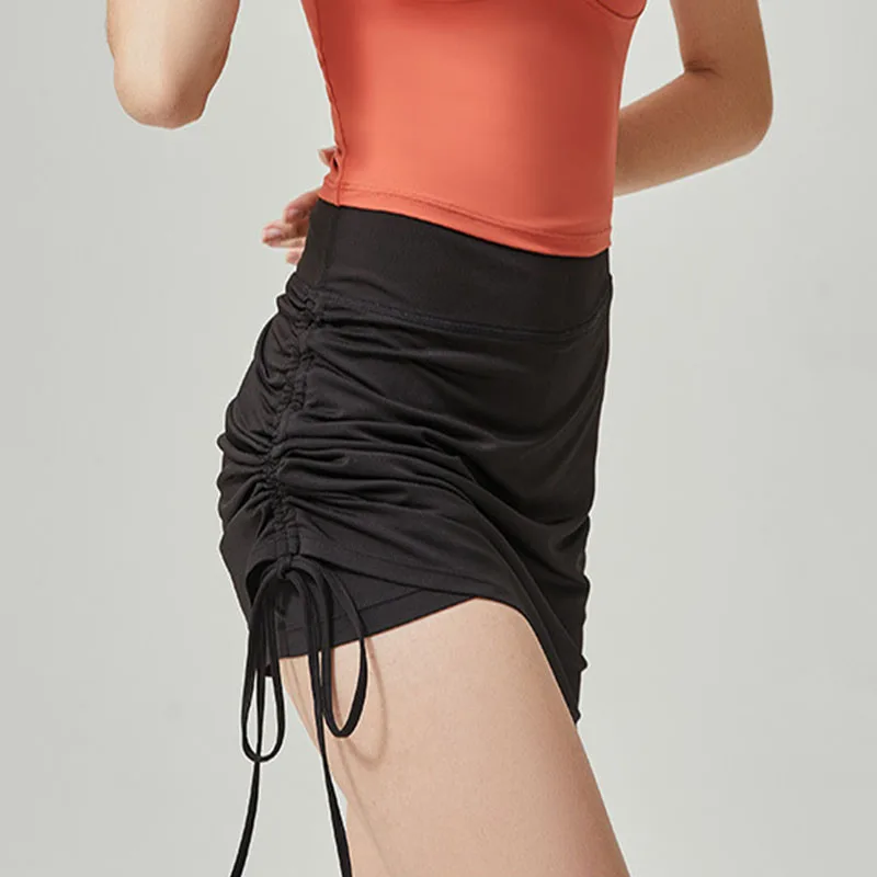 Mini-saias de cordão com elástico lateral feminino, Monocromáticas, Sexy, Secagem rápida, Feminina, Corrida, Tênis, Esporte, Yoga, Verão, 2024