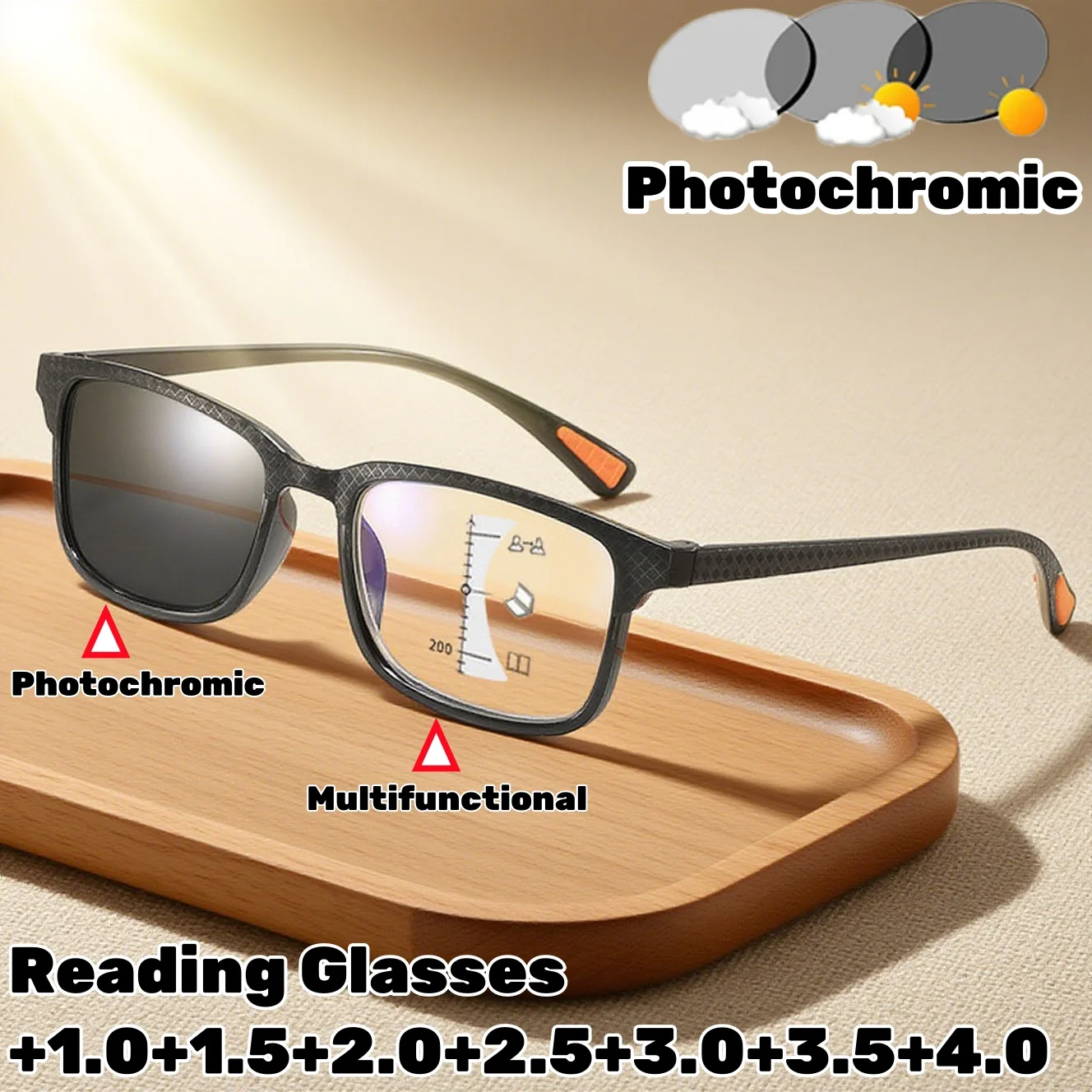 

New Stylish Multifocal Photochromic Reading Glasses for Men Women Anti Blue Light Progressive Glasses of View Far and Close