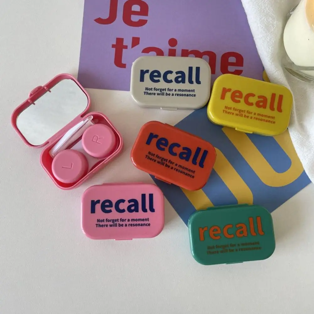 Fashion Letter Contact Lens Case Simple Portable Lens Nursing Tool with Mirror Mini Contact Lens Box