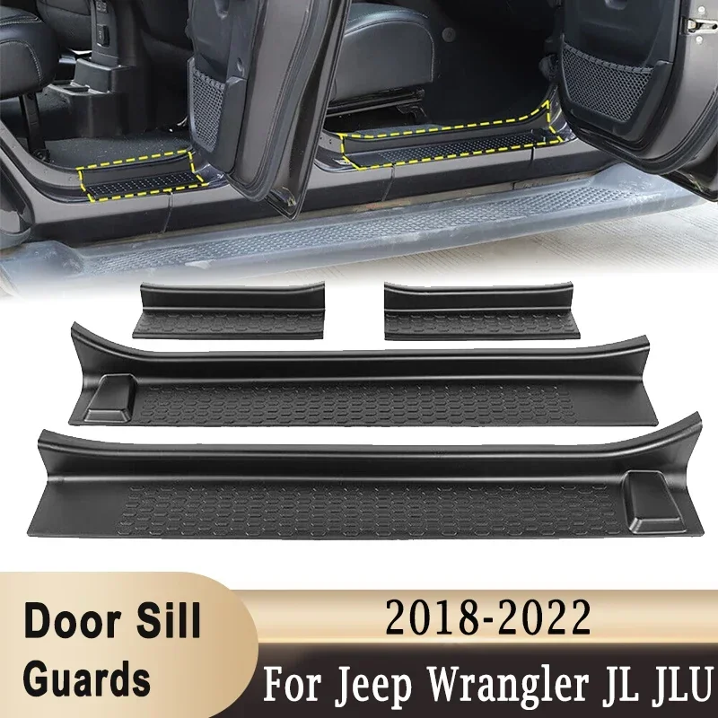 Door Sill Guards for Jeep Wrangler JL JLU 2018-2021 Gladiator JT 2020-2022 4-Door Black Rubber Door Entry Guards Mat Protector
