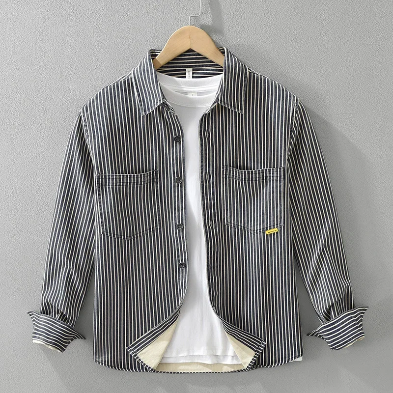 

Японская винтажная клетчатая рубашка, мужские весенне-осенние повседневные рубашки из чистого хлопка, рубашки с длинными рукавами и лацканами, мужские рубашки высокого качества