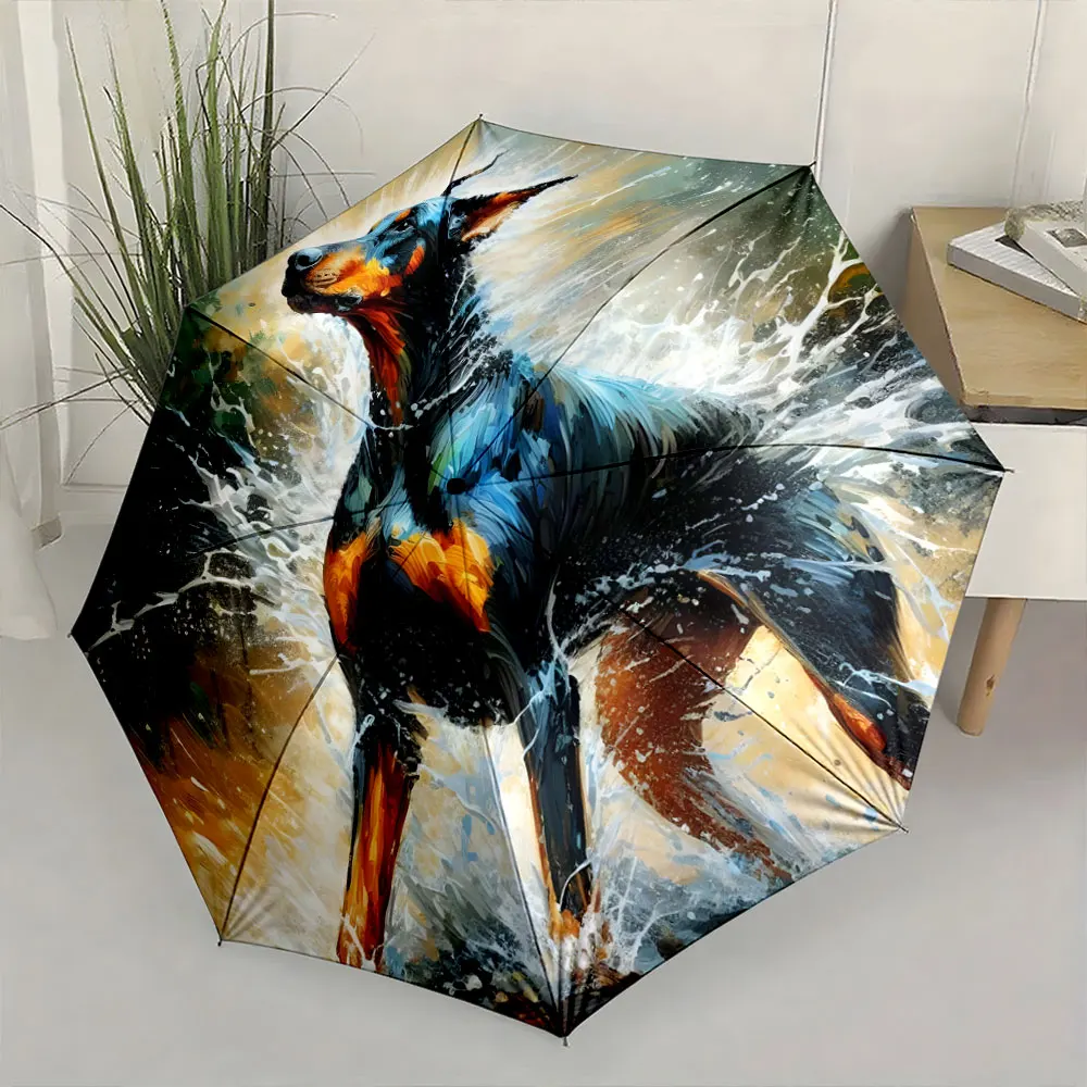 1PC Dynamic Canine Art on a Stylish Umbrella Print 8 Iron Ribs Folding Umbrella Auto-Open Fashion Sunshade