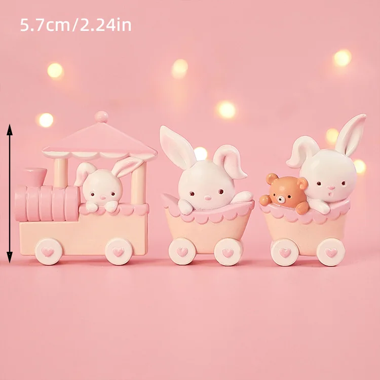 Prinzessinnen-Mädchen-Thema, niedlicher Hasen-Zug-Kuchenaufsatz, rosa Hase für Kinder, 1. Geburtstag, Babyparty, Kuchendekorations-Set – Detail 4