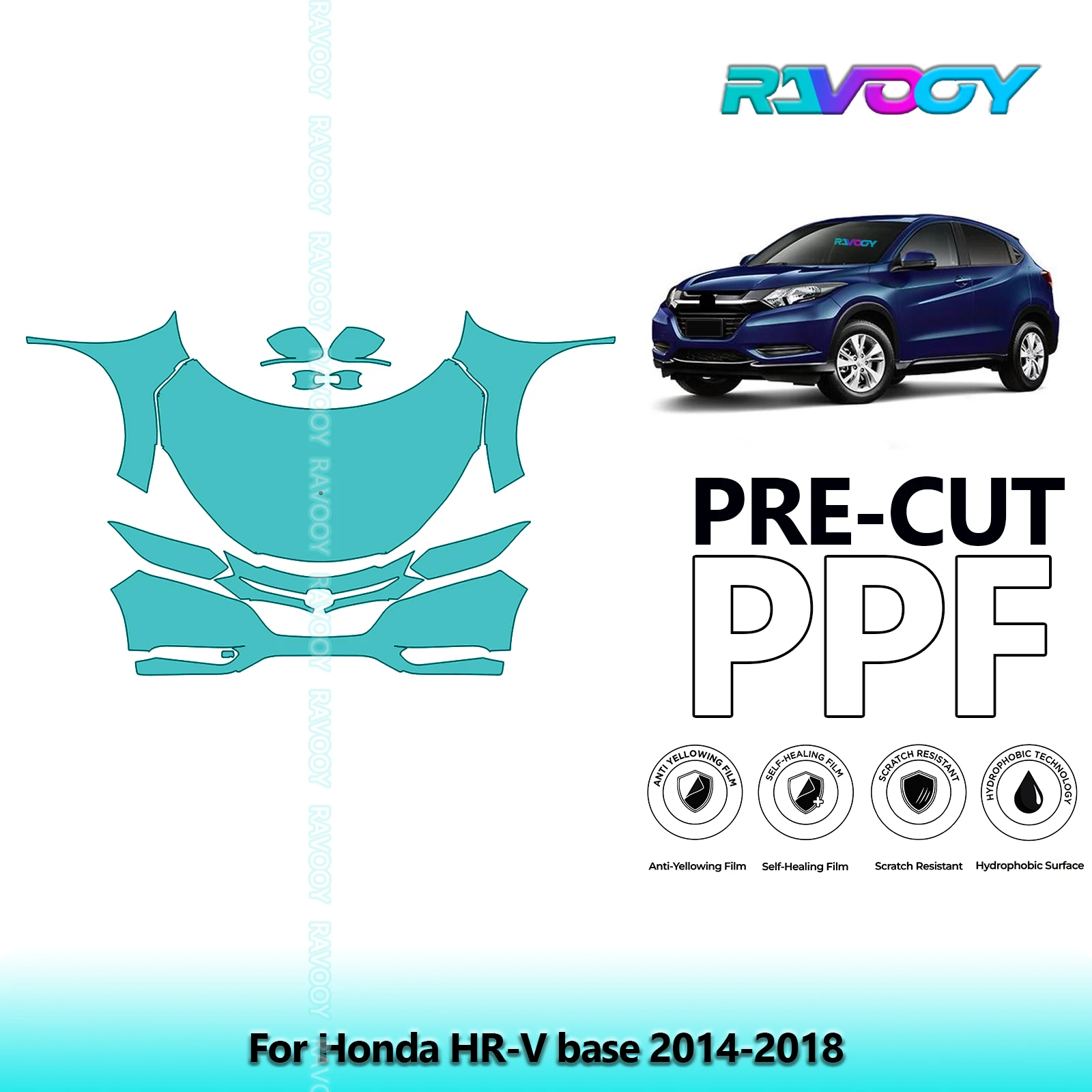 

8.5Mil Front Kit Precut Paint Protection Film PPF Clear Bra For Honda HR-V base 2014-2018