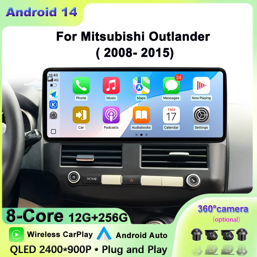 Navigation GPS For Mitsubishi Outlander 2008-2015 Wireless CarPlay Multimedia Display Touch Screen Android auto DSP Stereo QLED