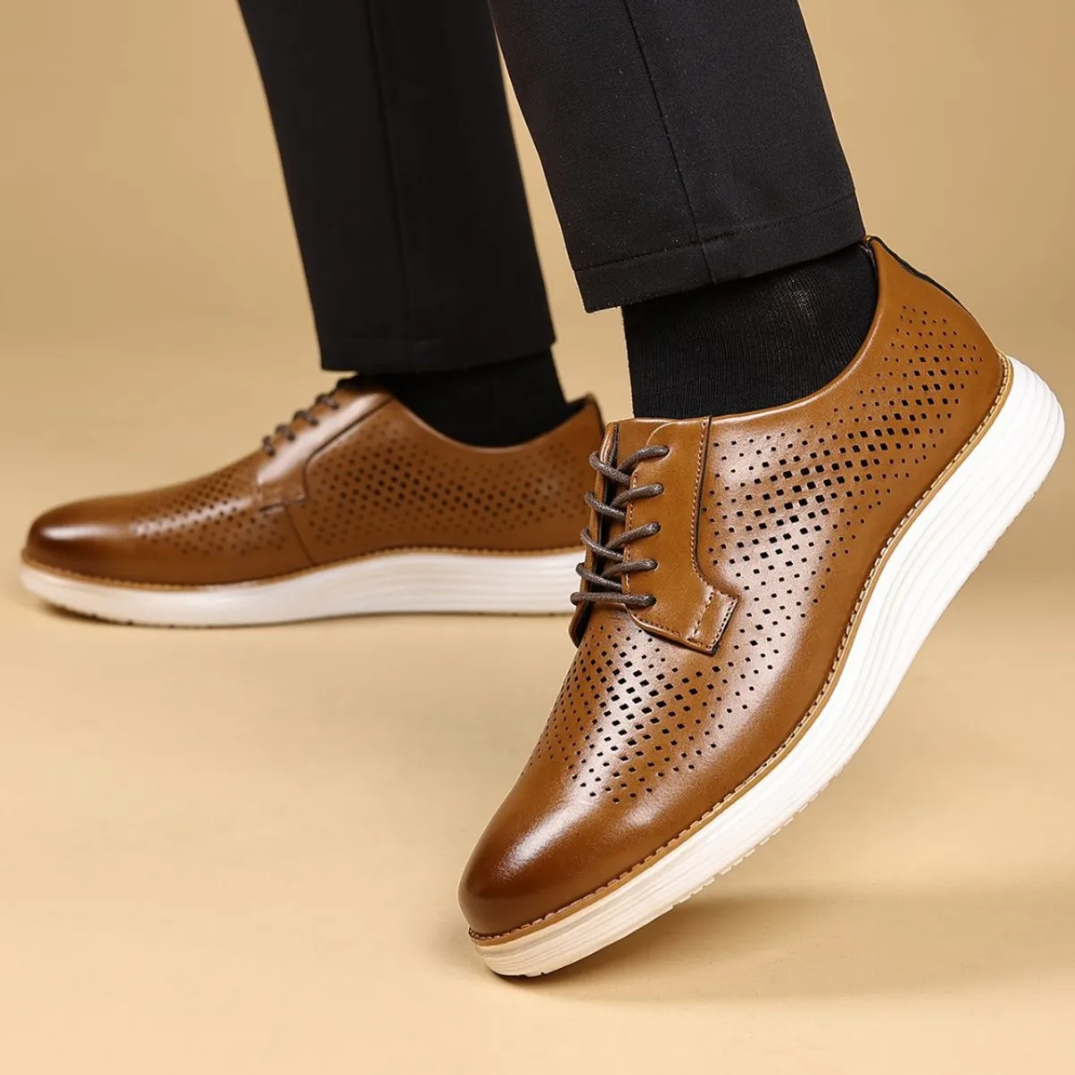 Men's Brown Black Leather Casual Business Shoes