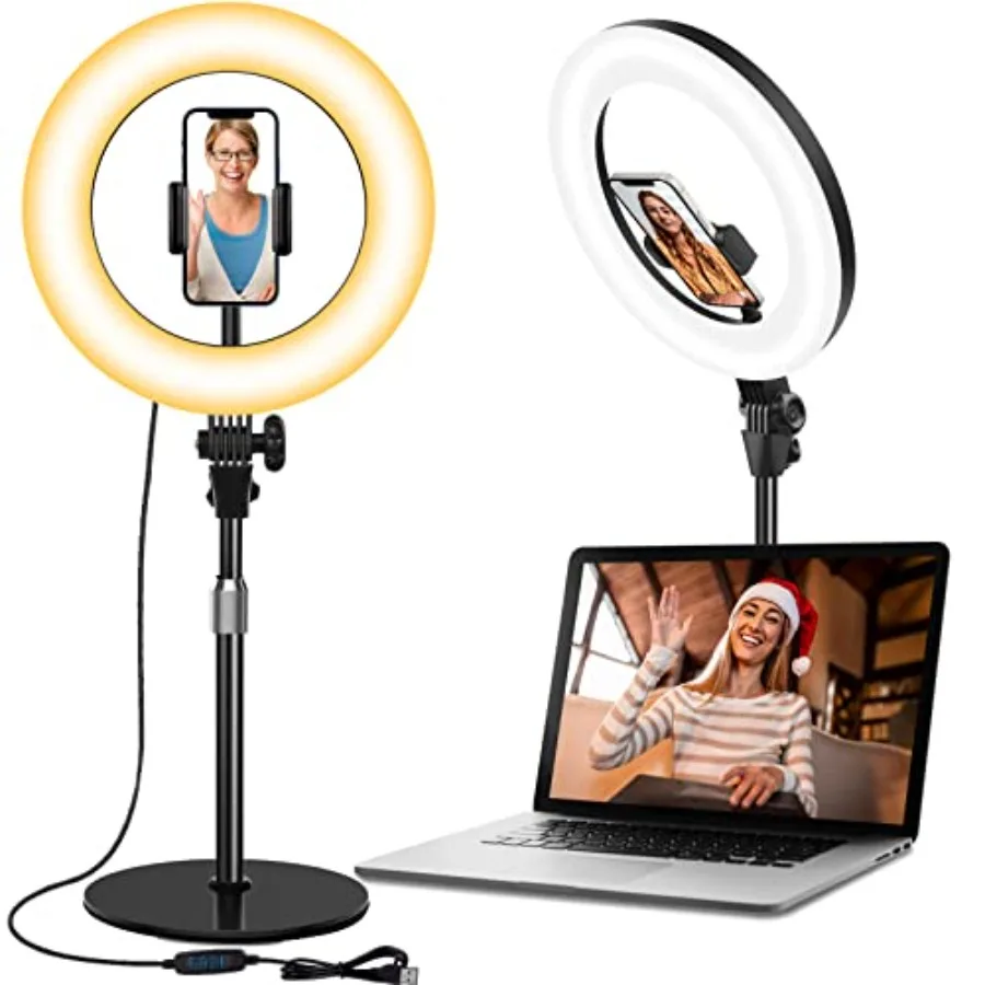 Desk Ring Light with Stand - 10.5'' Desktop Ring Light with Phone Holder for Video Recording, Circle Light for Computer Zoom Me