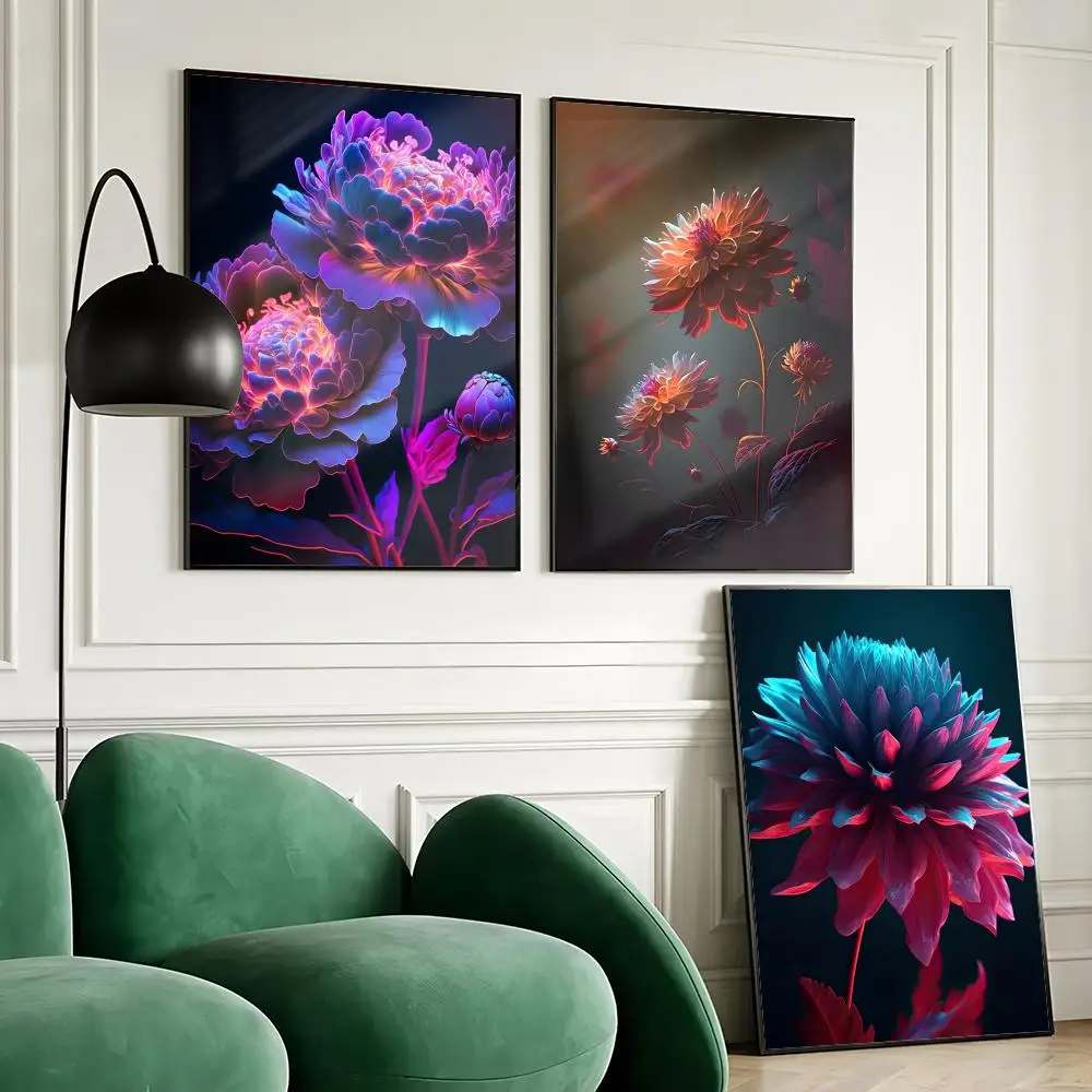 

Peony Flowers Floral Nature Poster Waterproof Wall Art Sticker for Home Bar Decoration, Self-Adhesive Room Wall Decor Mural