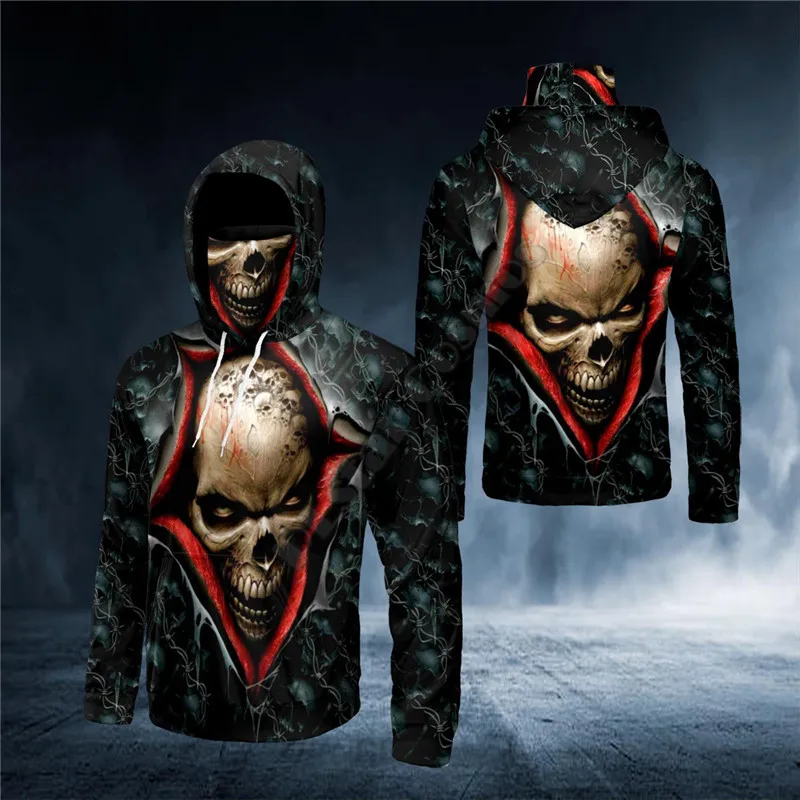 

Darkness Devil Skull 3D Printed Bandana Hoodie US Size Women For Men Casual Pullover Hoodie Mask Warm