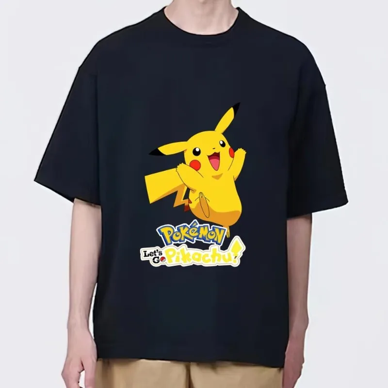 MINISO Pokemon P-Pikachu Cute T Shirt Men Couple Combination Clothes Short Sleeve Collar Fashion woman Cotton