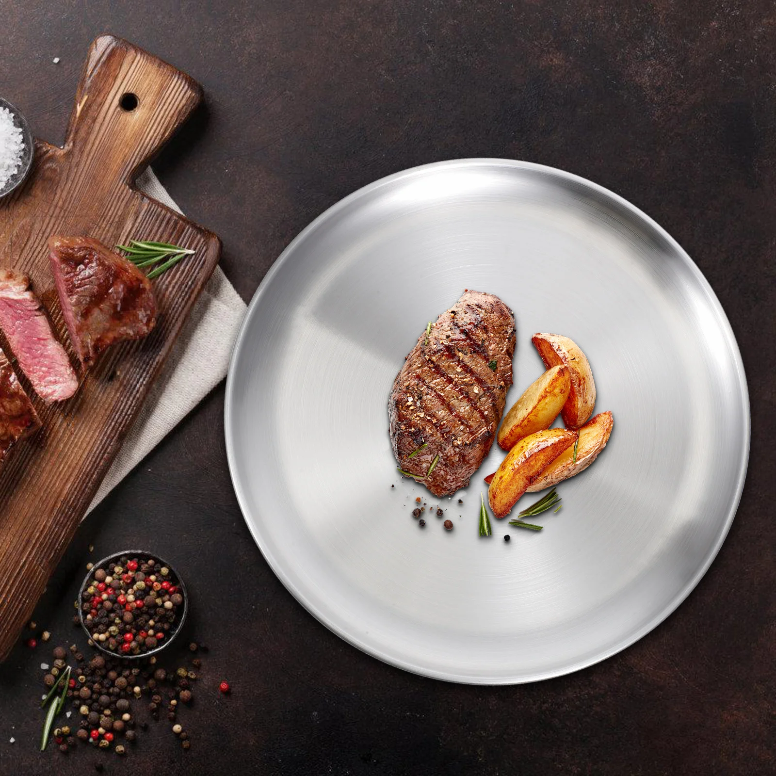 

Stainless Steel Tray Thickened Plate for Baking Round Plate Grill Fruit Round Tray Cake Serving Cafe Home Decor