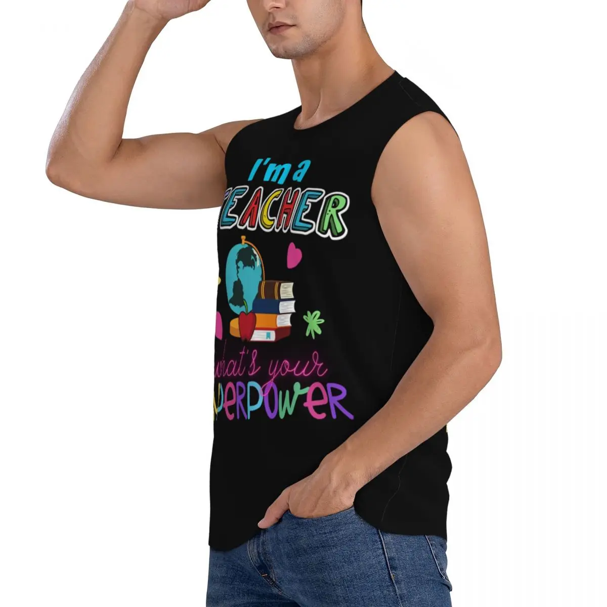 I'm A Teacher What_s Your Superpower Men Sleeveless Tank Tops Quick Dry Breathable Gym Fitness Running Summer Casual Sport Vest
