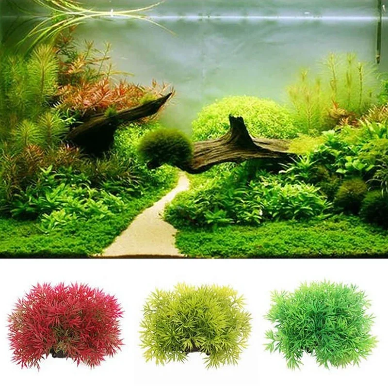 Plantas artificiais plásticas para a decoração do aquário, plantas artificiais novas, simulação curto e largo da planta para o ornamento do tanque de peixes