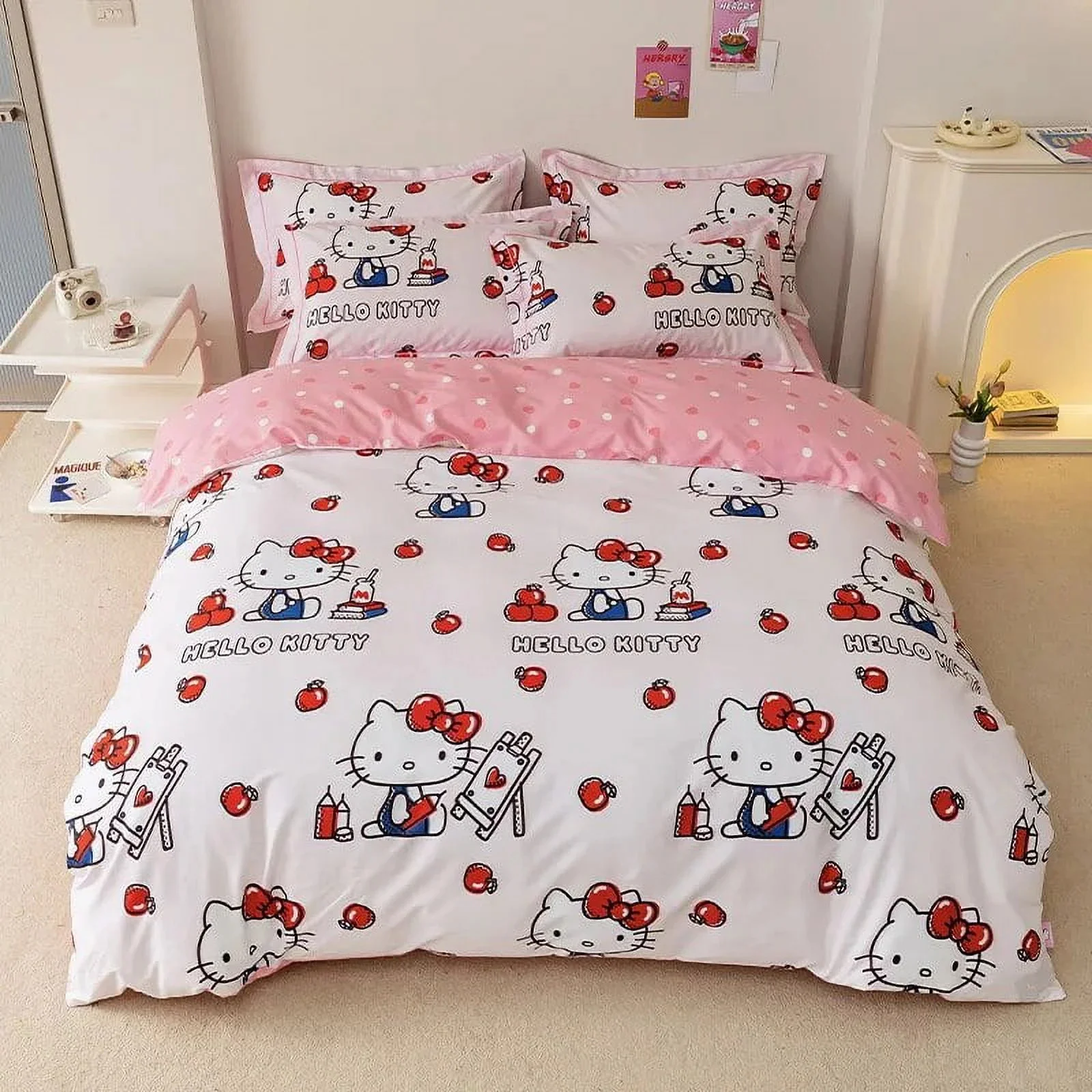 Hello Kitty Duvet Cover Bedding Set Duvet Cover with Pillowcase Single King Queen Twin Size Home Textile Children Bedroom Decor