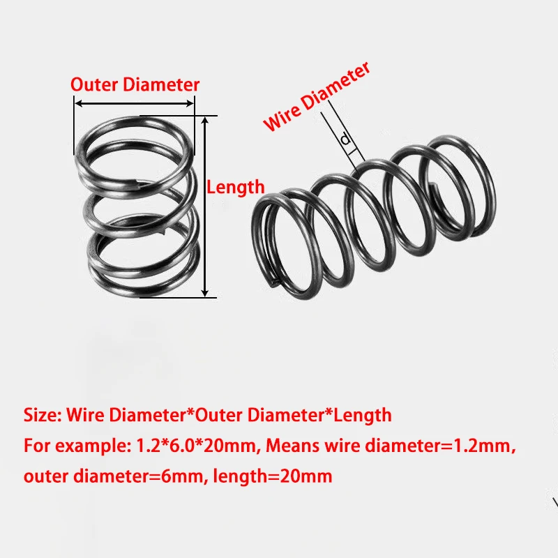Spring Steel Compression Spring Wire Diameter1.2mm Micro Small Compression Spring OD: 6/7/8/9/10/11/12/13/14/15/16/17/18/20/22mm