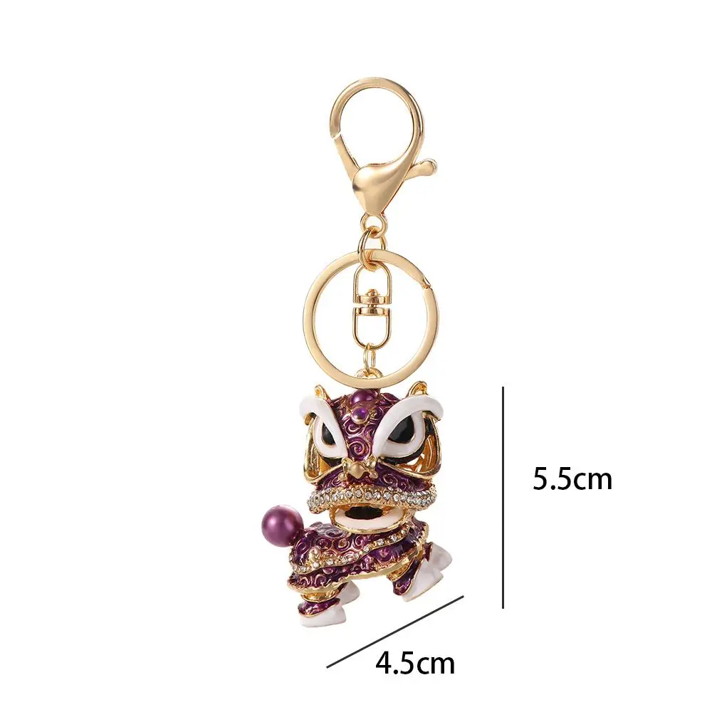 مفتاح حامل المهرجان الصيني التقليدي استدارة الرقص الأسد المفاتيح سيارة مفتاح سلسلة كريستال الرقص كيرينغ محفظة قلادة