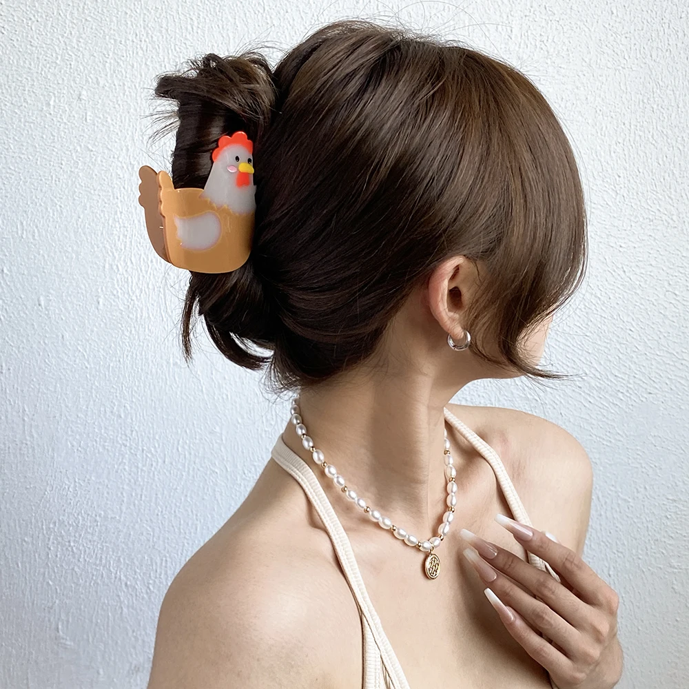 Personality Cartoon Chicken Animal Ponytail Crab Clamp Hair Claw Clip For Women Funny  Hairpin Headwear Hair Accessories 2024