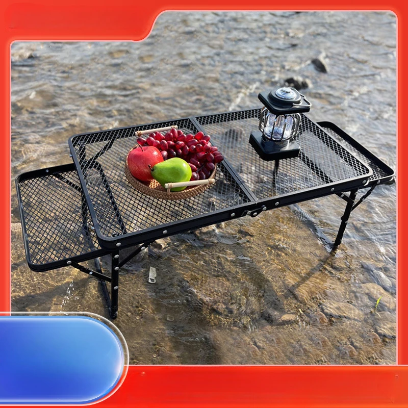 

Folding Grill Camping Table with Mesh Desktop Metal Table for Outside Portable Grill for Picnic, Beach and BBQ RV